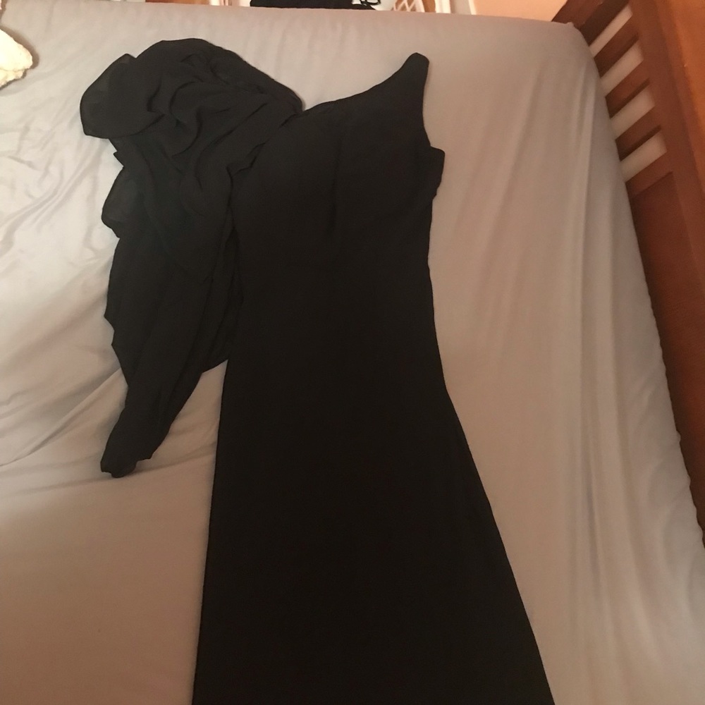 long black dress with draping sleeve